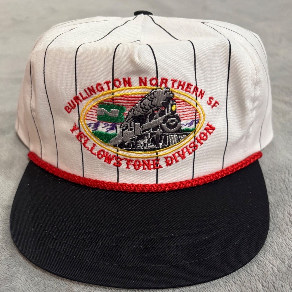 Vintage BNSF Burlington Northern Yellowstone Division Pinstripe Hat O'Skin Cap